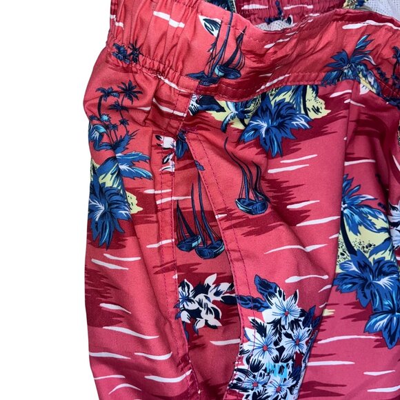 St Johns Bay Mens Hawaiian Print Swim Trunks 3XL Pink Tropical Polyester - Picture 5 of 14